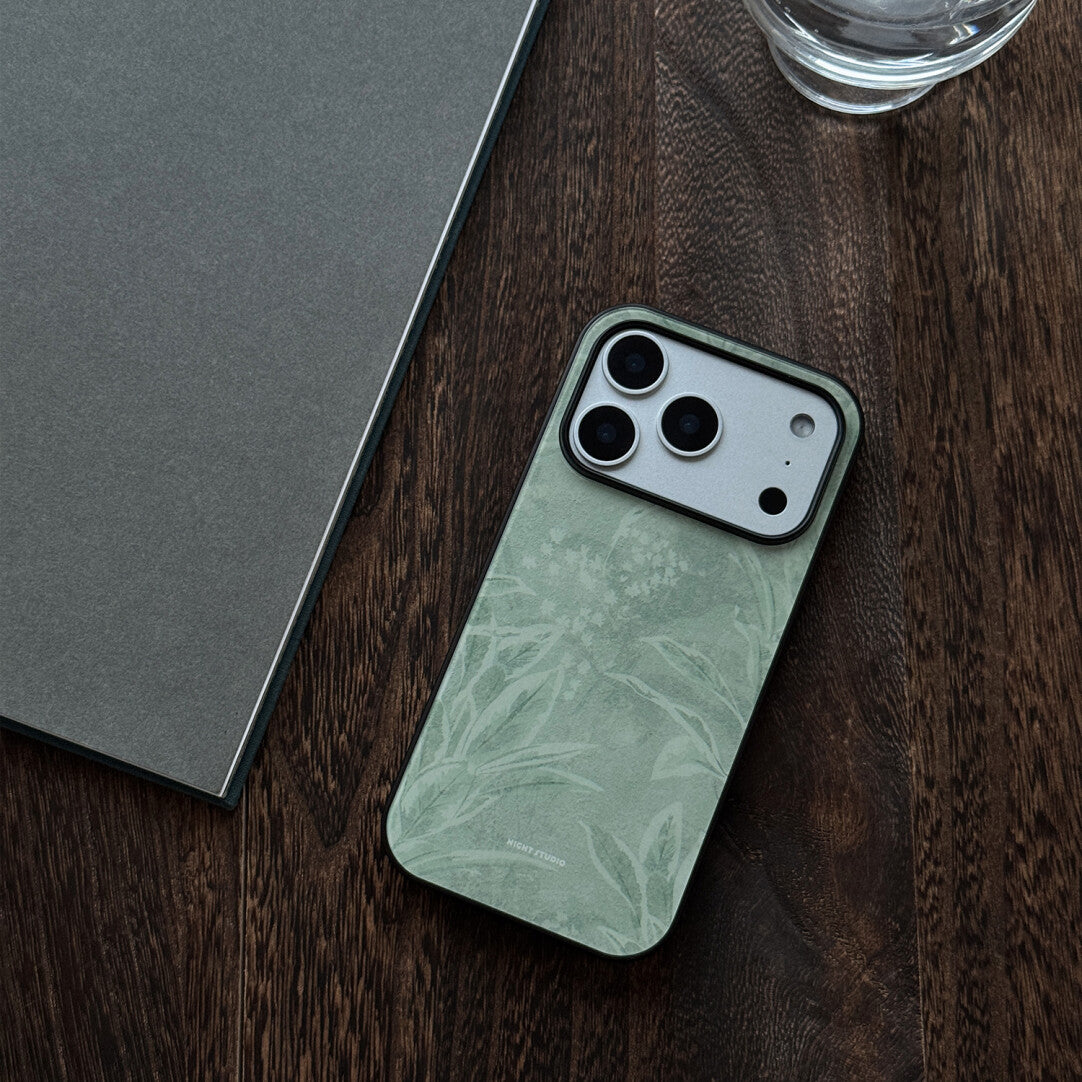 Aesthetic Leaf Silhouette Tempered Glass Phone Case-NS