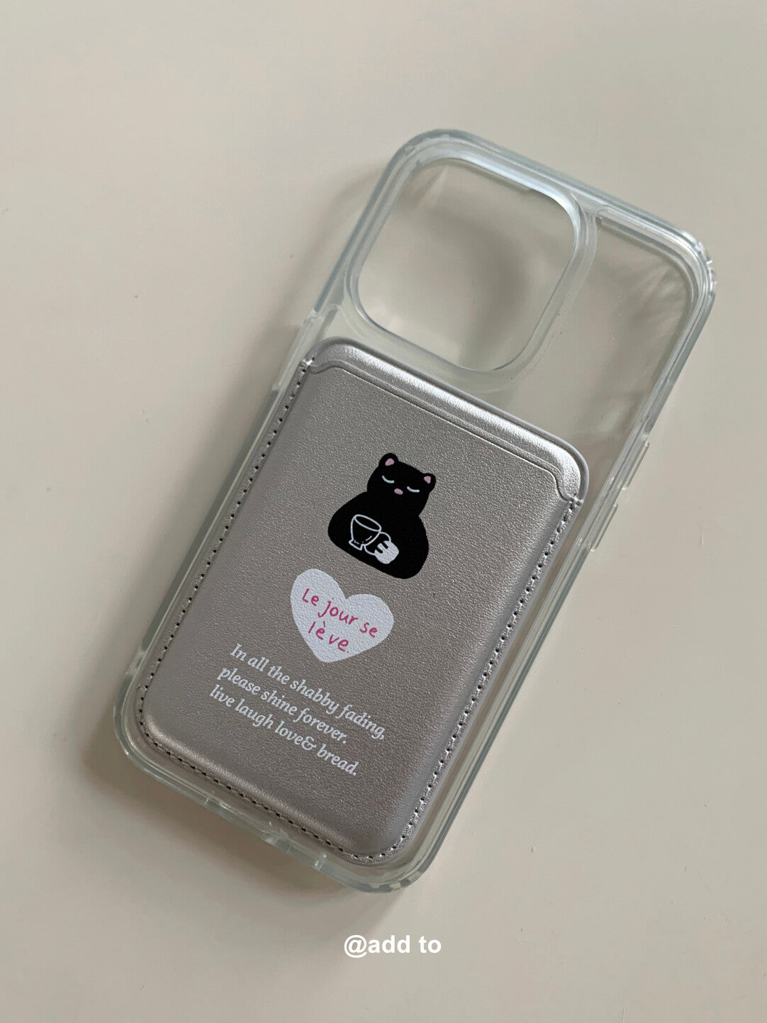 Cat with Coffee Silver Magnetic Card Holder