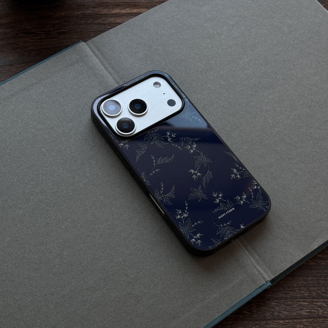 Midnight Blue Floral Tempered Glass Phone Case-NS