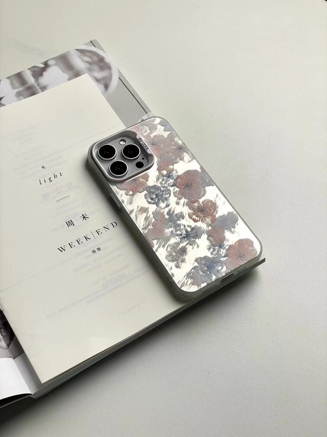 Artistic Floral Phone Case with Metallic Silver Accents-SSL