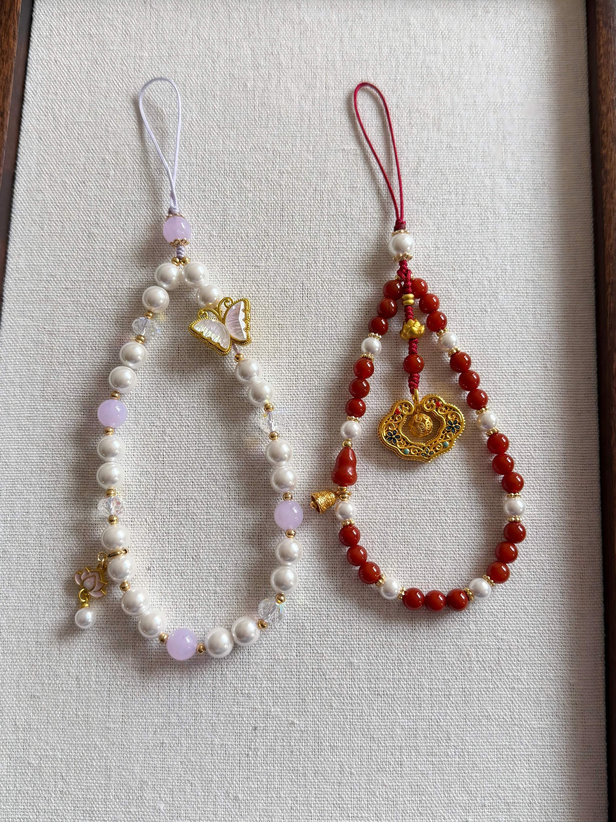 Chinoiserie Purple And Red Beaded Phone Charm | Phone Holders/Stands/Charm | Three Fleas