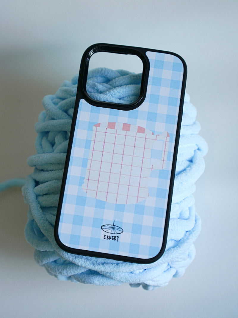 Cup Printed Blue Plaid Phone Case With MagSafe | iPhone Case | Three Fleas