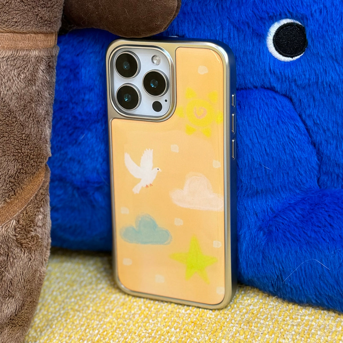 Fairytale White Dove & Sunset Clouds Silver-Plated Epoxy Resin Phone Case-SATP