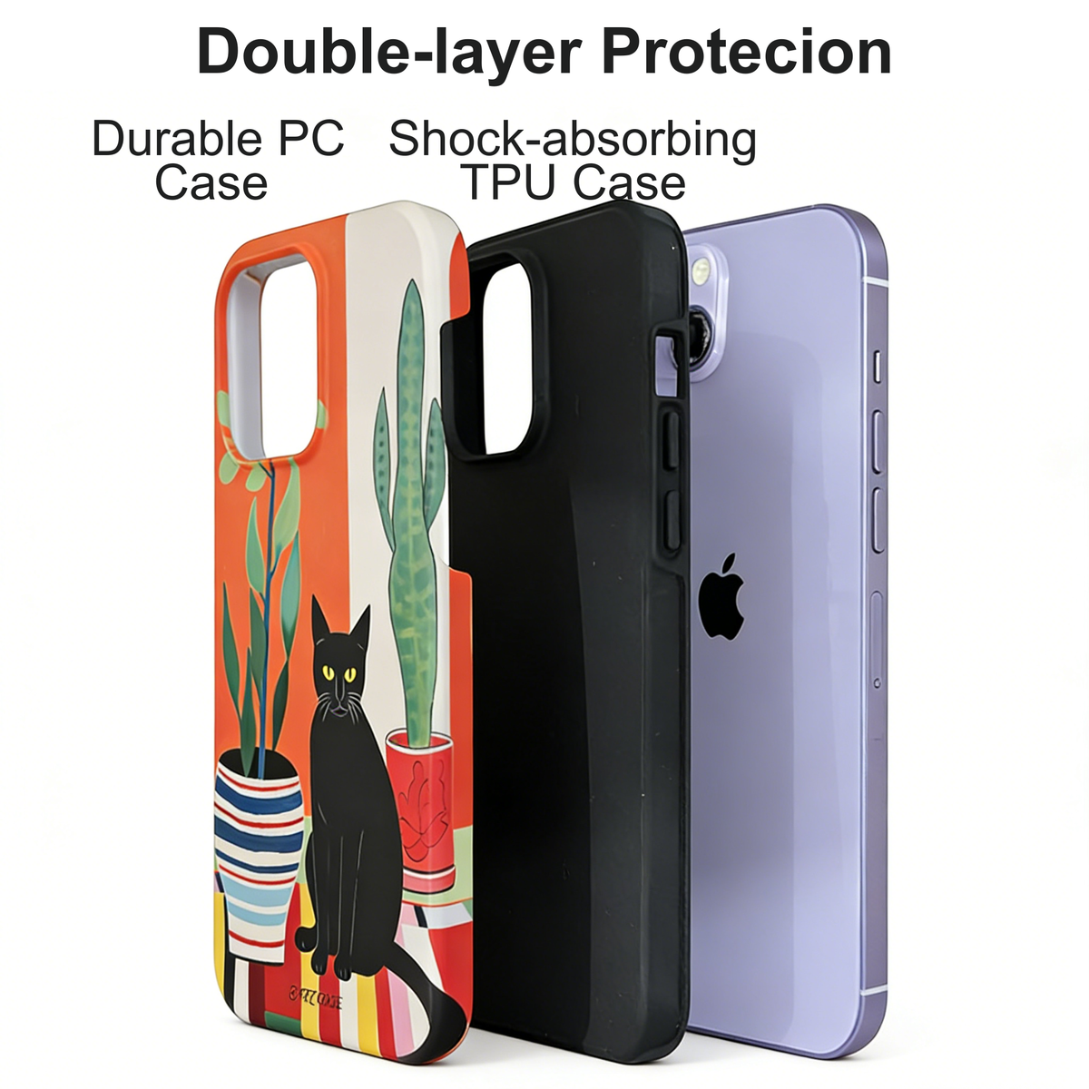 Artistic Black Cat & Cactus Phone Case Double-layer Film Print