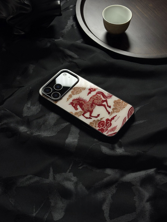 Chinoiserie Auspicious Horse Tempered Glass Phone Case-MH