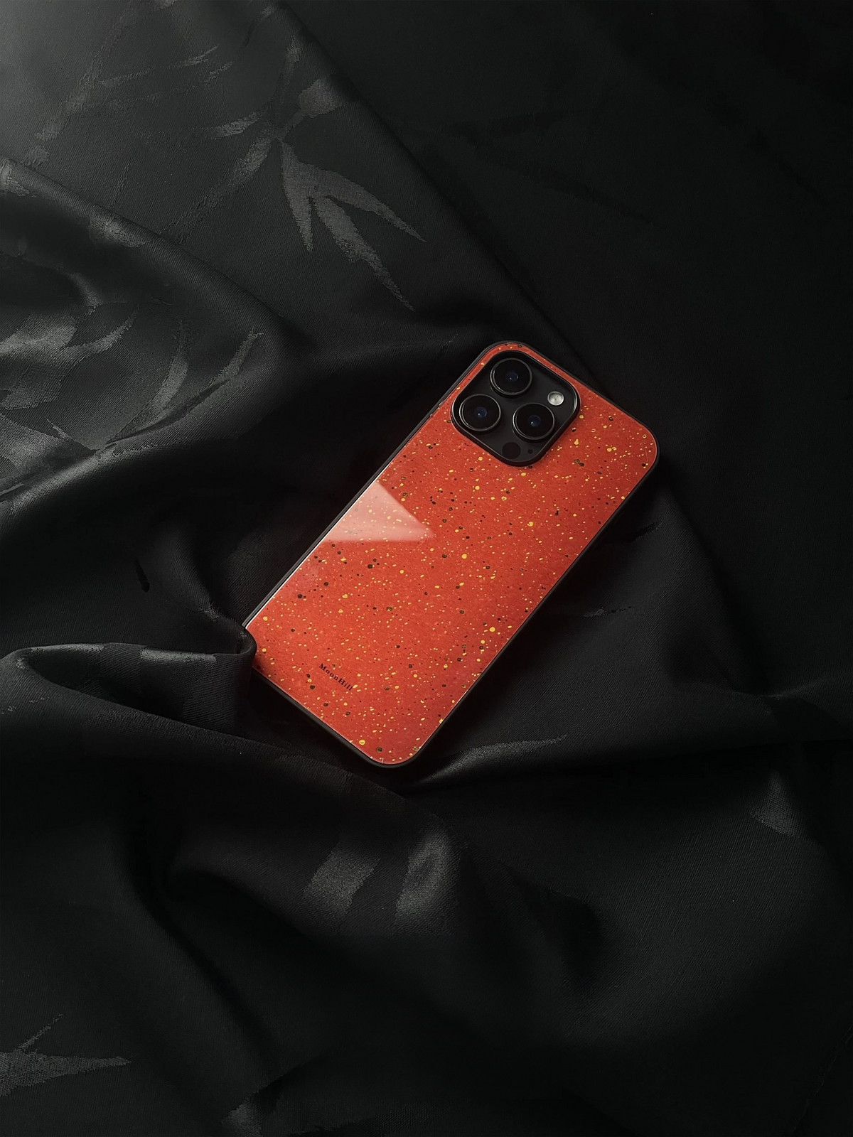 Vermilion Red with Golden Dots Tempered Glass Phone Case-MH