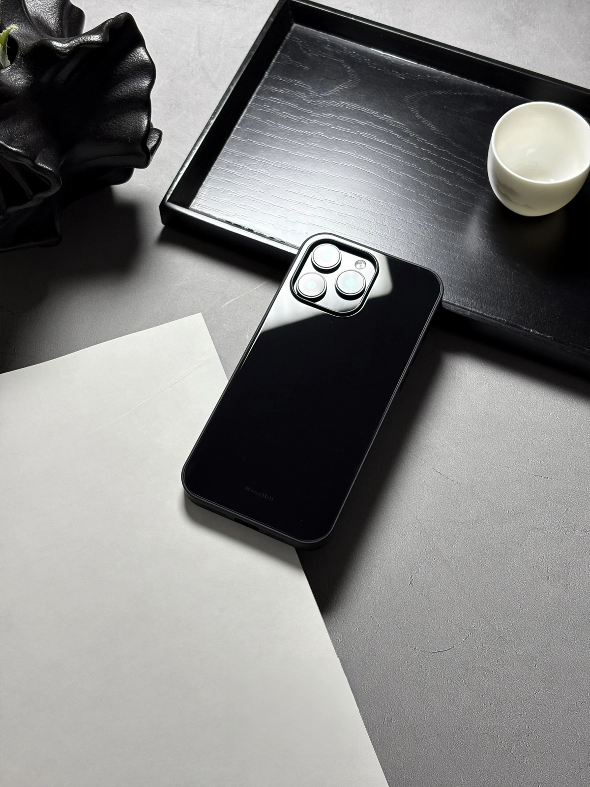Minimalist Black Tempered Glass Phone Case-MH
