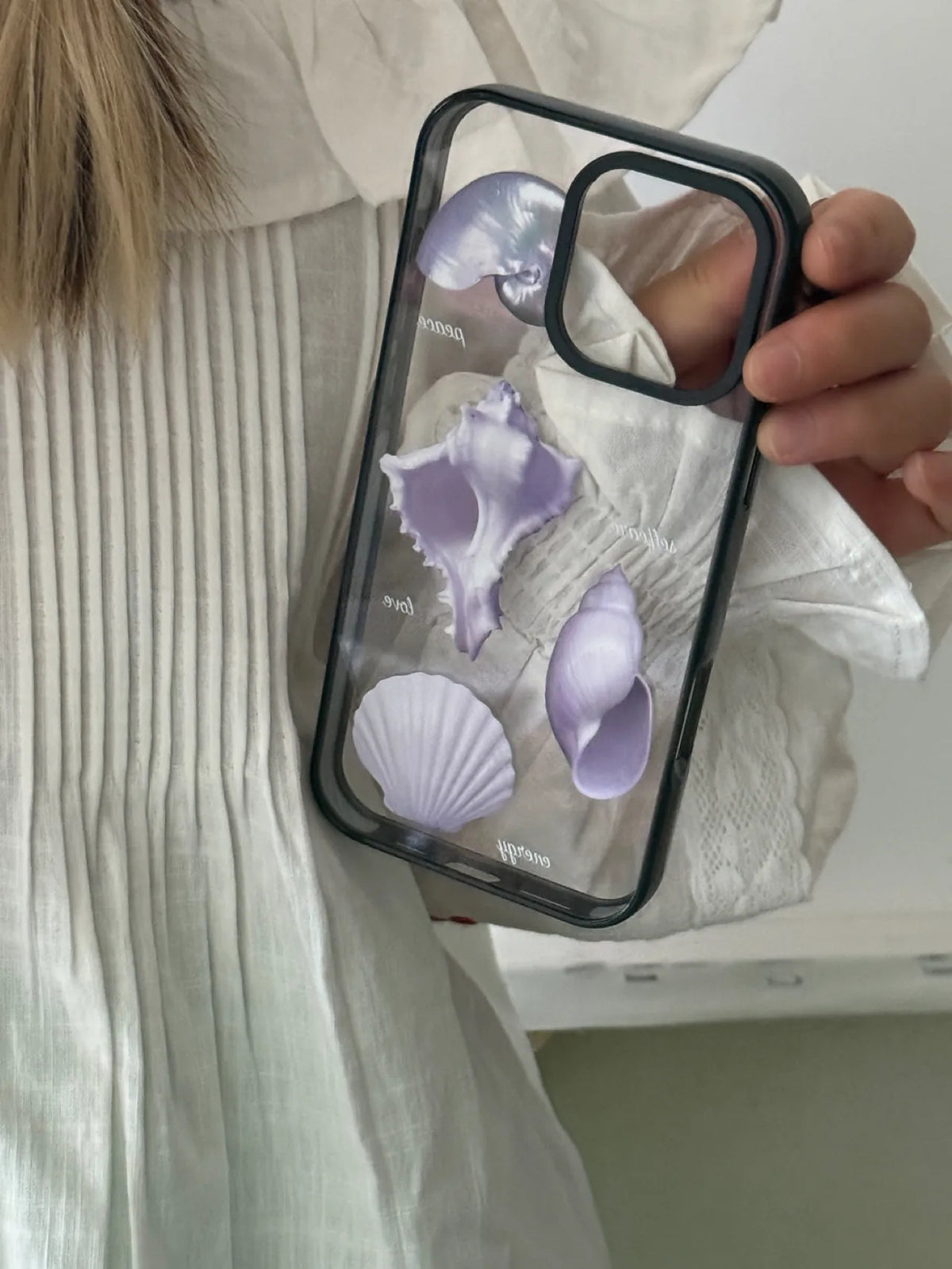 Aesthetic Purple Seashell Clear Phone Case With Black Border - SB-Mag