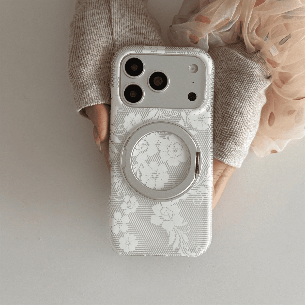 White Floral Lace Silicone Phone Case-CC012IMD
