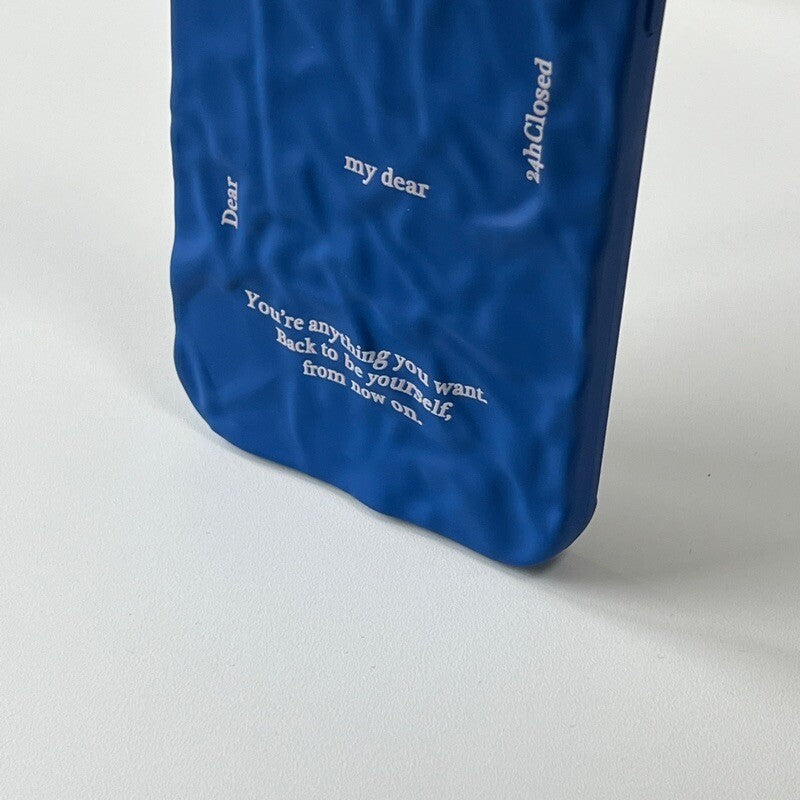 Minimalist Blue Silicone Phone Case, Aesthetic Crinkled Paper Texture - BYY