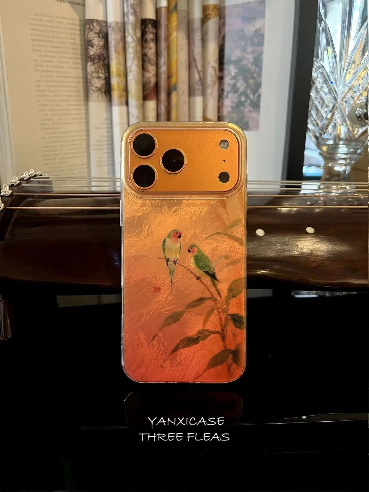 Chinoiserie Two Magpies Laser Metallic Silicone Phone Case-YX
