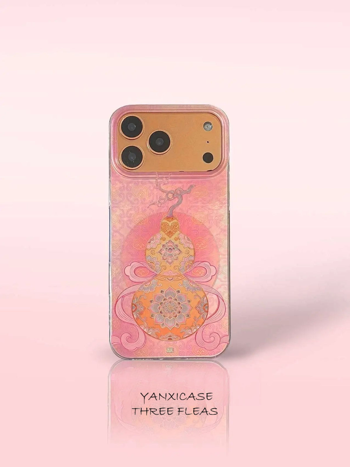 Chinoiserie Pink Hulu Gourd Laser Metallic Silicone Phone Case-YX
