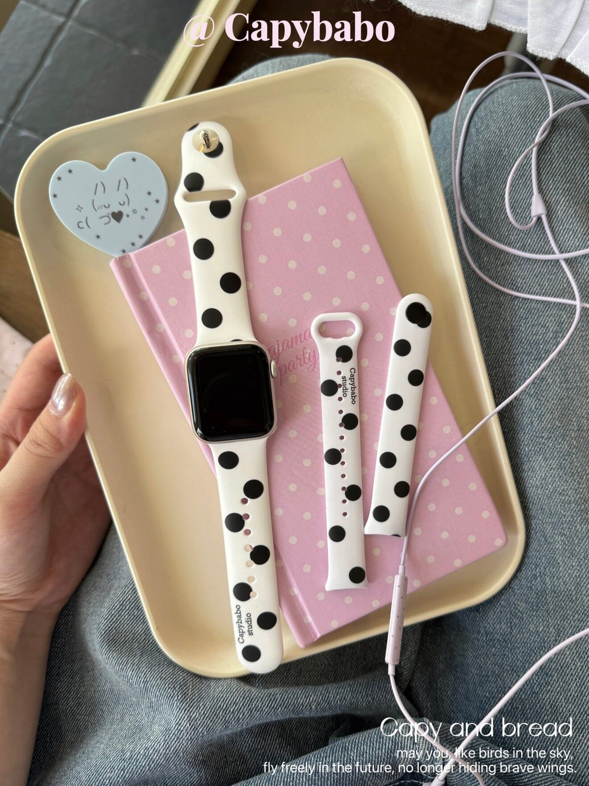 K-Style Black & White Polka Dot Apple Watch Band-CAB004