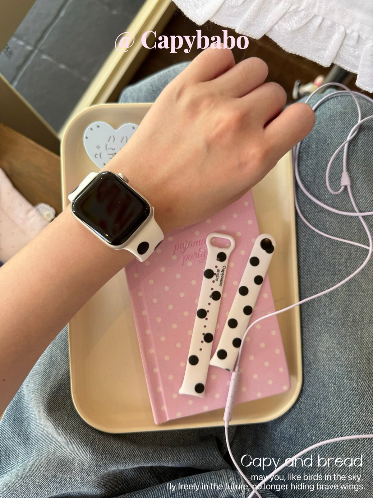 K-Style Black & White Polka Dot Apple Watch Band-CAB004