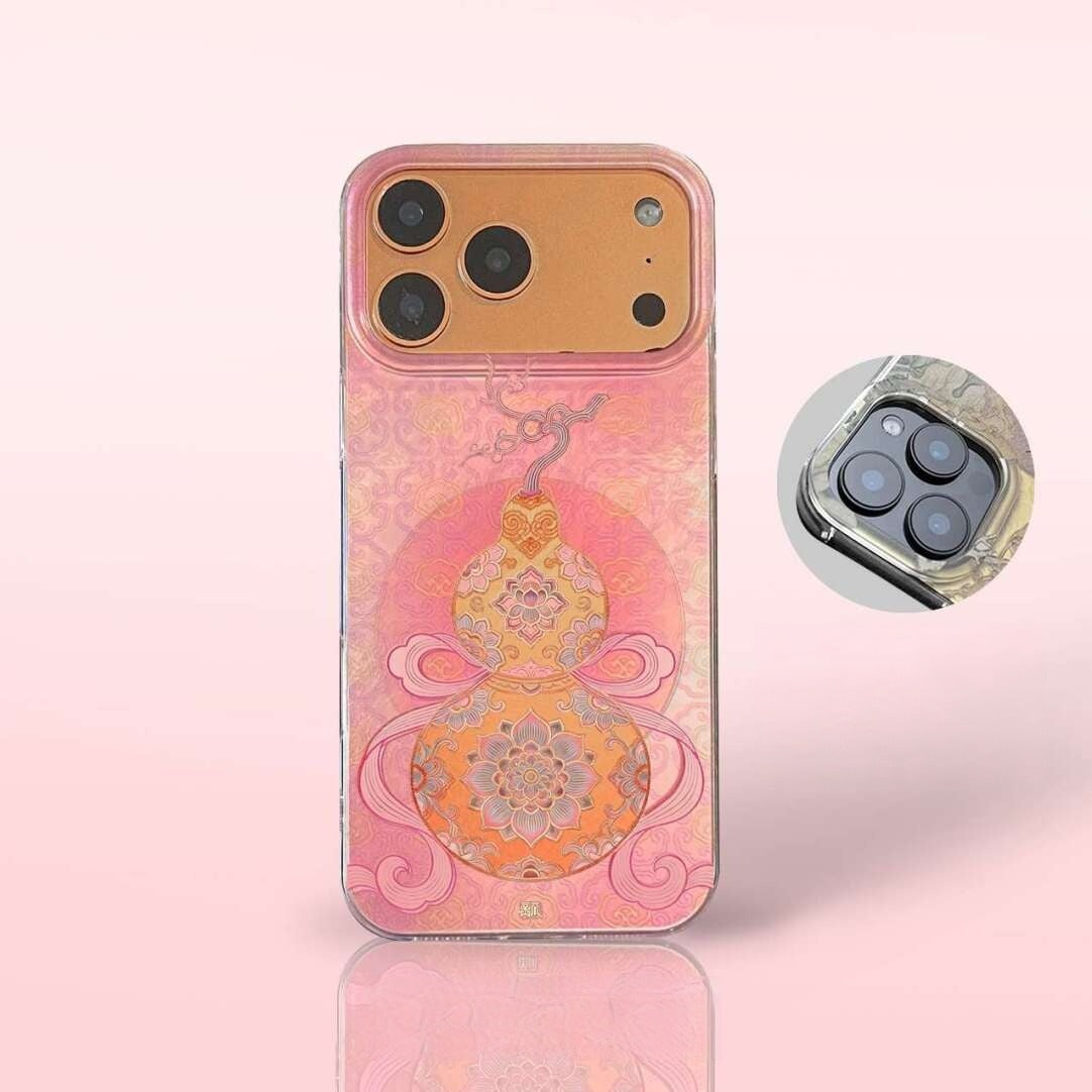 Chinoiserie Pink Hulu Gourd Laser Metallic Silicone Phone Case-YX