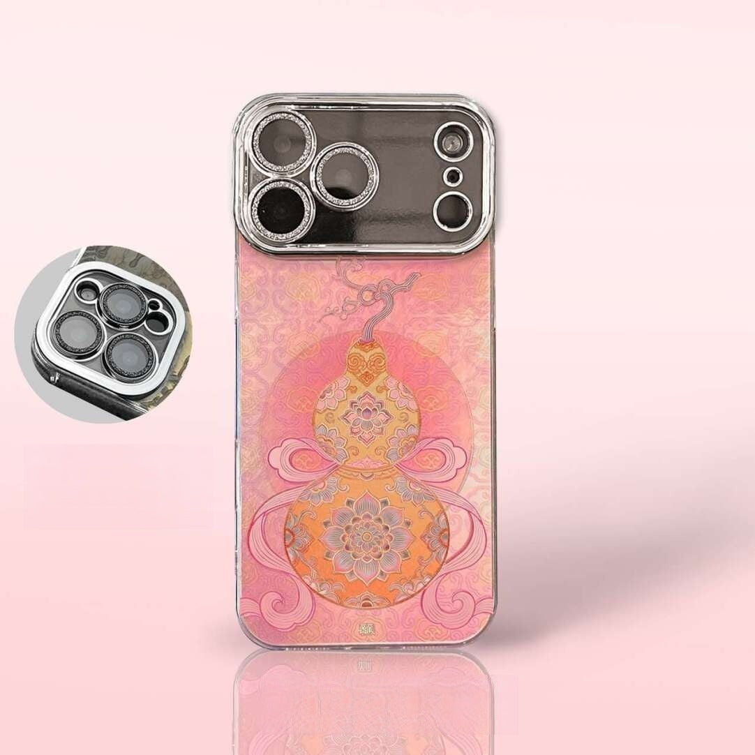 Chinoiserie Pink Hulu Gourd Laser Metallic Silicone Phone Case-YX