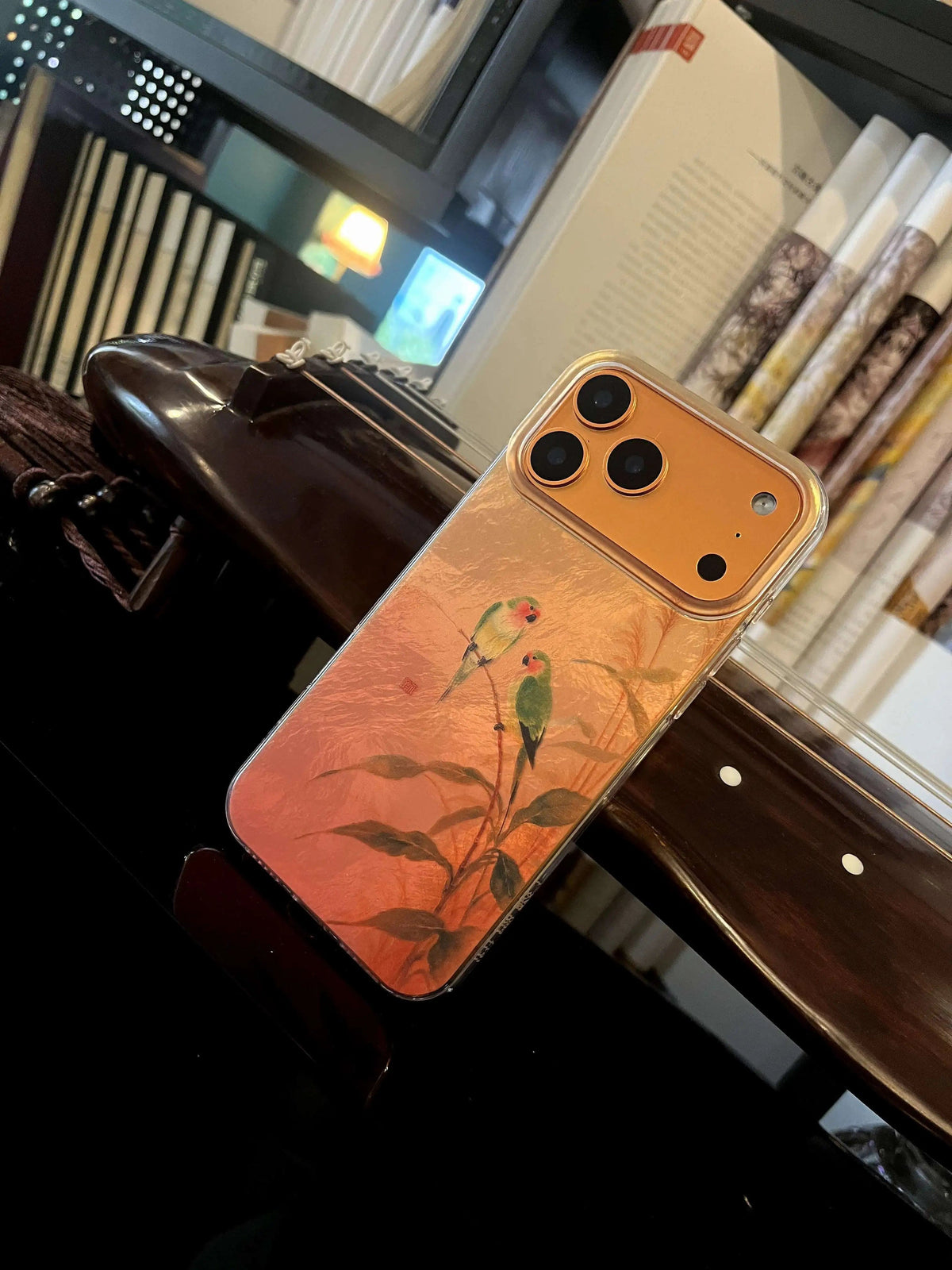 Chinoiserie Two Magpies Laser Metallic Silicone Phone Case-YX