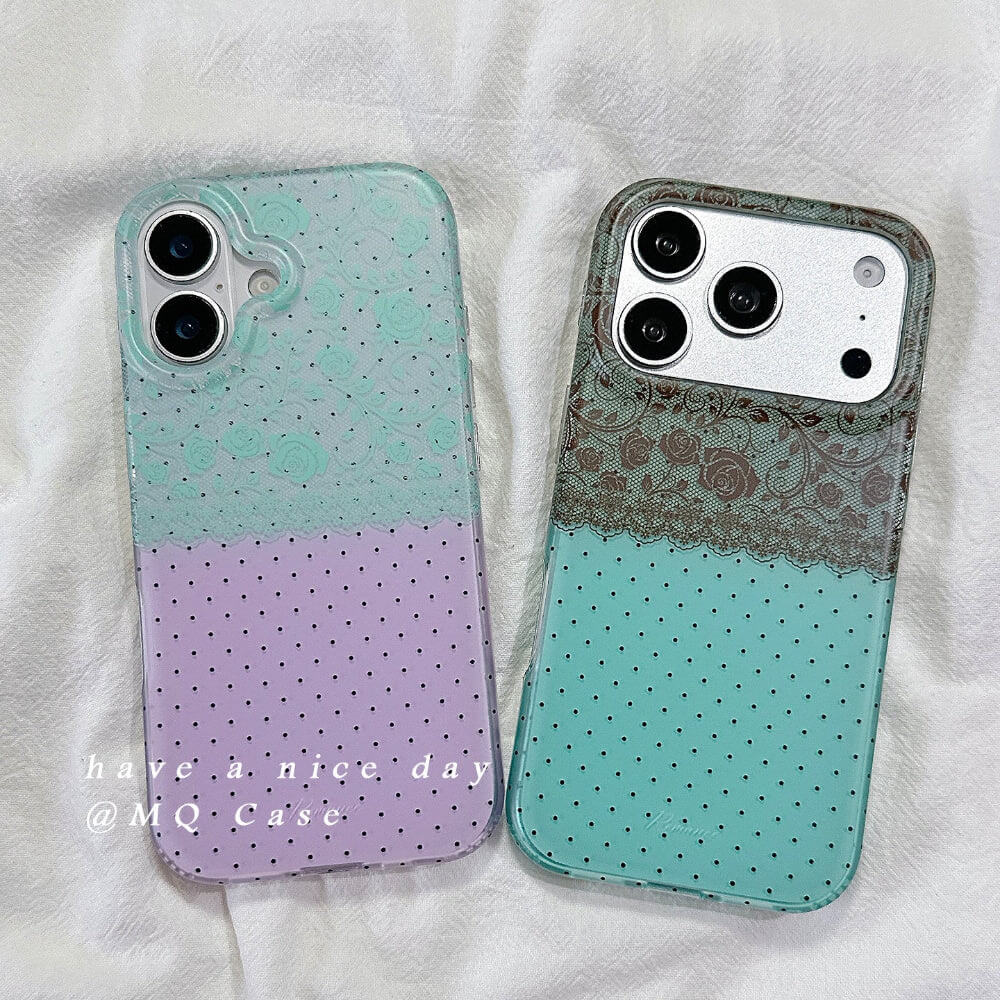 Contrast Color Lace Floral & Polka Dot Phone Case-CC008IMD