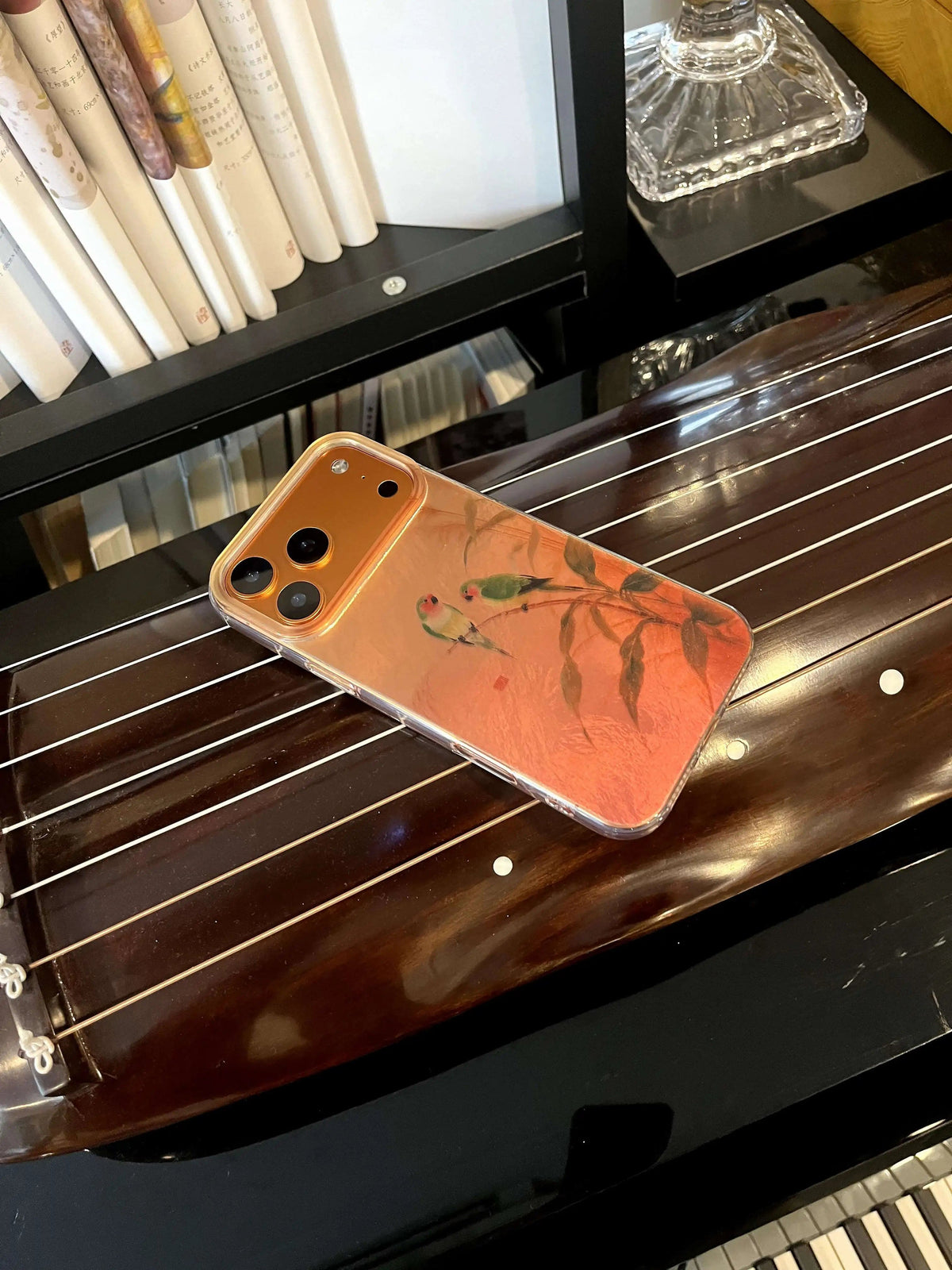 Chinoiserie Two Magpies Laser Metallic Silicone Phone Case-YX