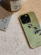 「Chinoiserie」Green Flower Branch Traditional Chinese Painting Phone Case | iPhone Case | Three Fleas