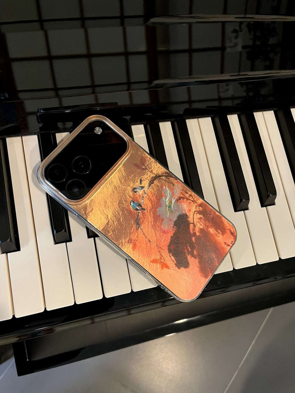 Chinoiserie Magpie & Peony Oriental Ink Painting Laser Metallic Silicone Phone Case-YX