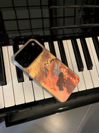 Chinoiserie Magpie & Peony Oriental Ink Painting Laser Metallic Silicone Phone Case-YX