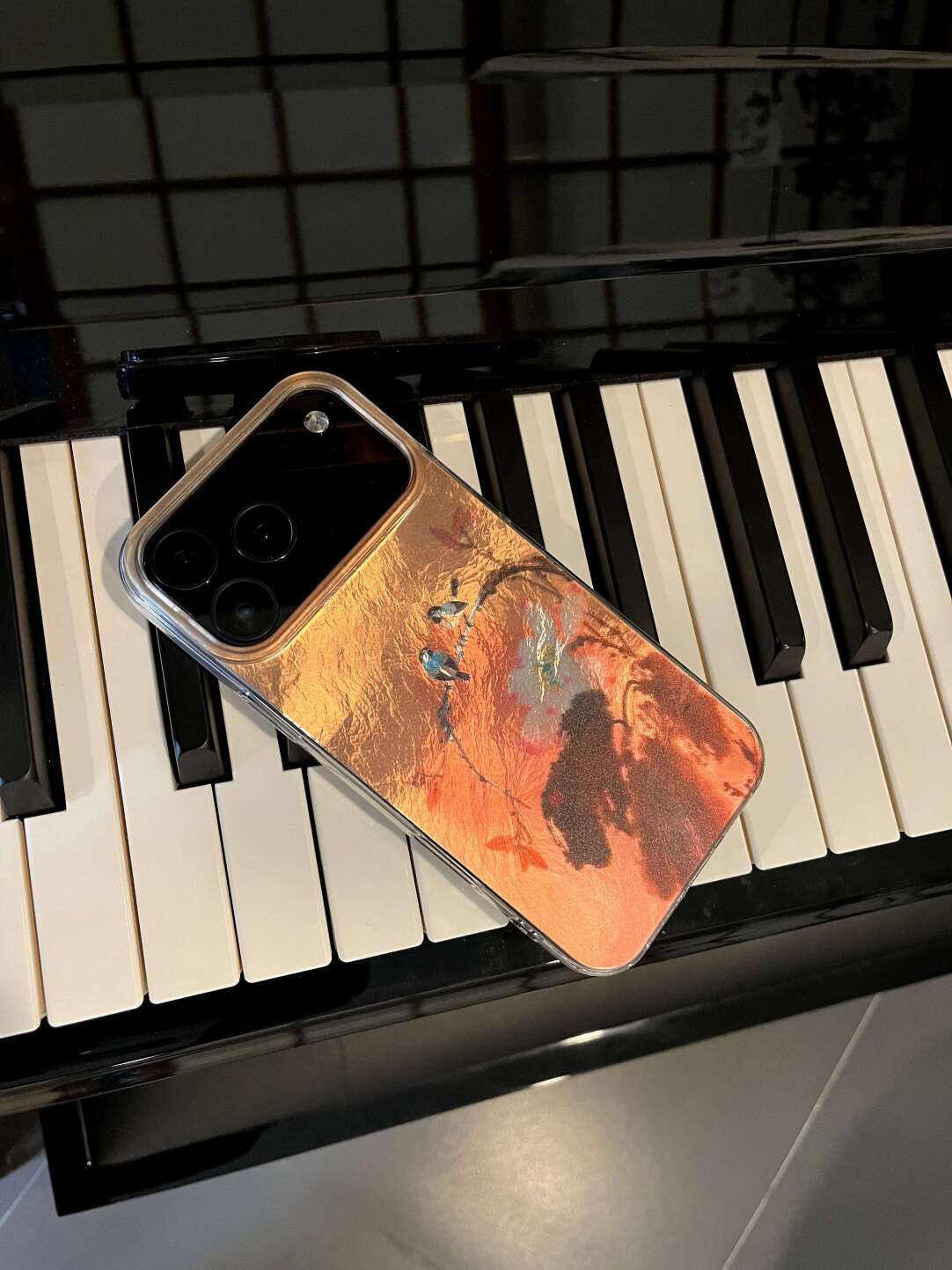Chinoiserie Magpie & Peony Oriental Ink Painting Laser Metallic Silicone Phone Case-YX
