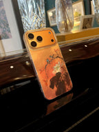 Chinoiserie Magpie & Peony Oriental Ink Painting Laser Metallic Silicone Phone Case-YX