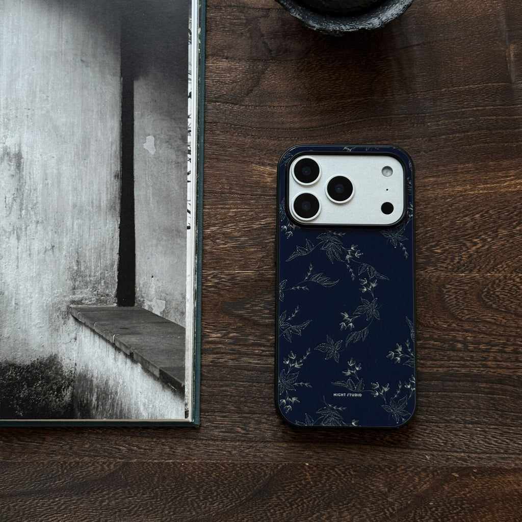 Midnight Blue Floral Tempered Glass Phone Case-NS