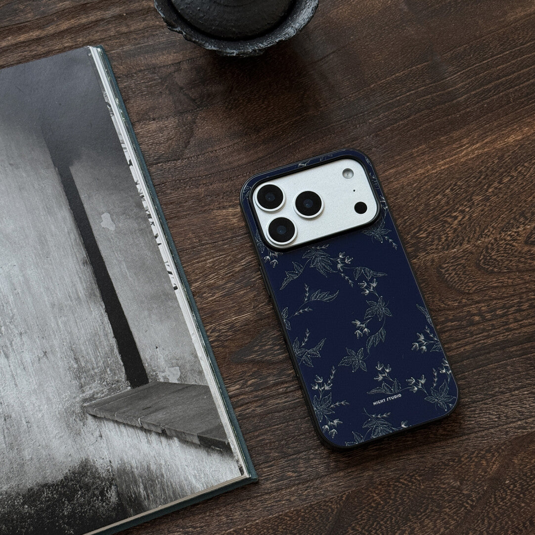Midnight Blue Floral Tempered Glass Phone Case-NS
