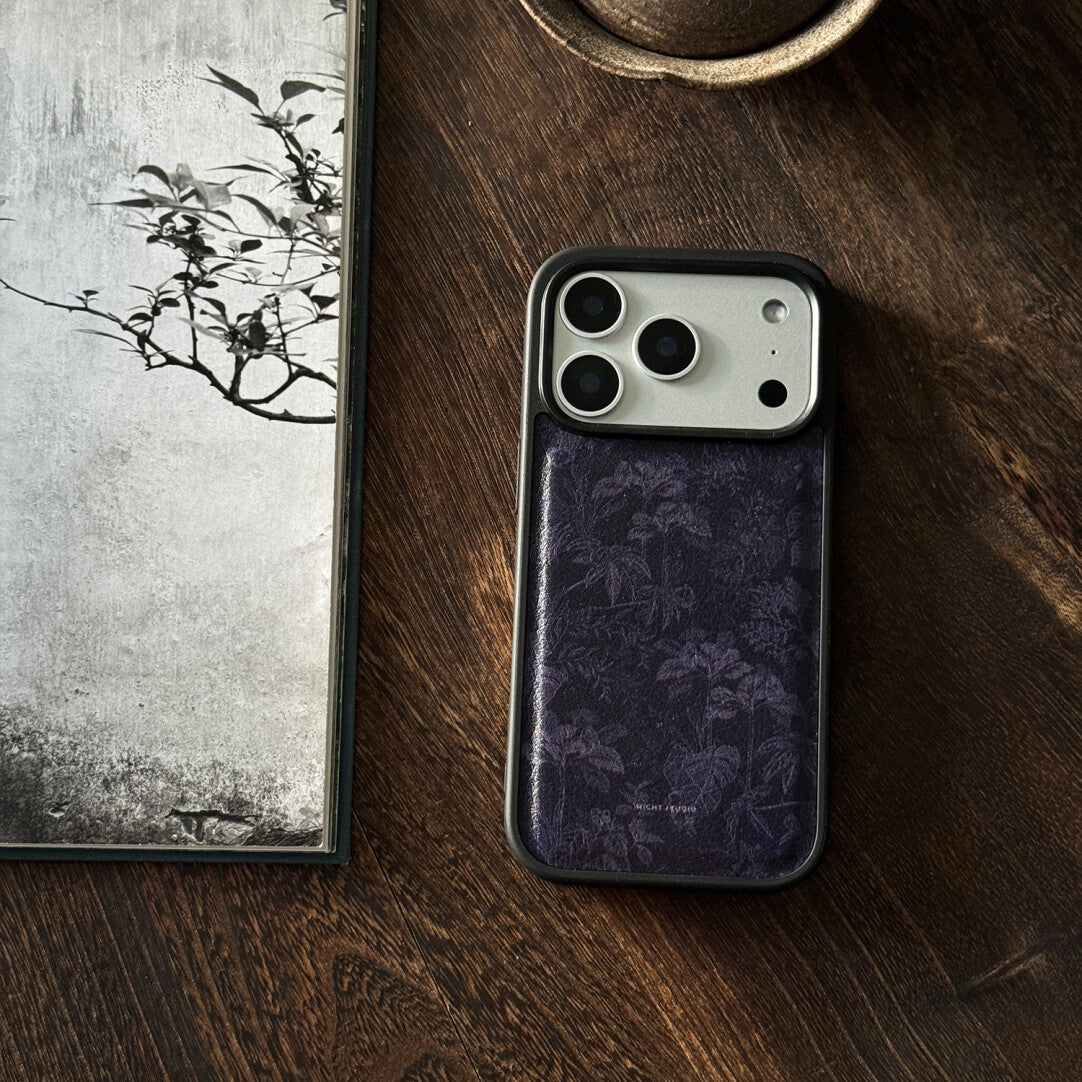 Luxury Floral Dark Purple Leather-Texture Phone Case-NS
