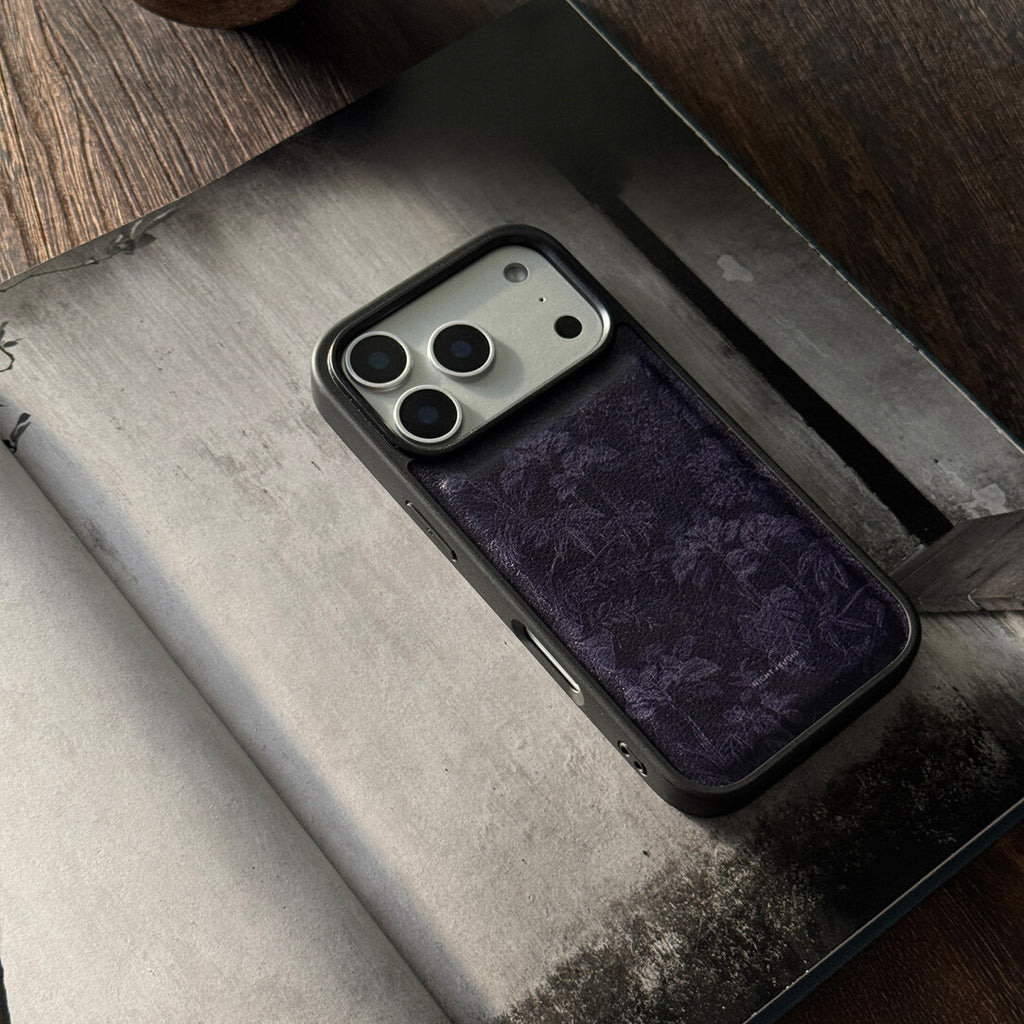 Luxury Floral Dark Purple Leather-Texture Phone Case-NS