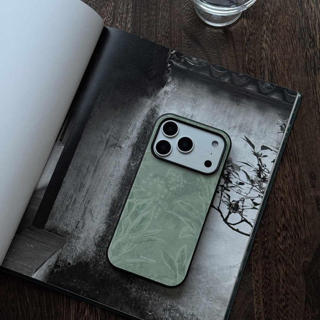 Aesthetic Leaf Silhouette Tempered Glass Phone Case-NS