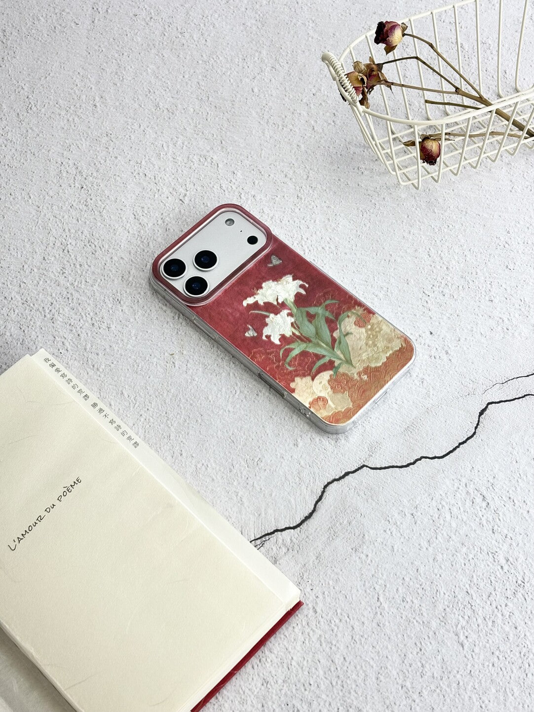 Artistic Metallic Luster Vintage Oriental Lily & Butterfly Phone Case Chinoiserie IMD-SSL