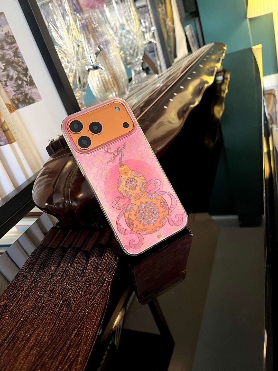 Chinoiserie Pink Hulu Gourd Laser Metallic Silicone Phone Case-YX
