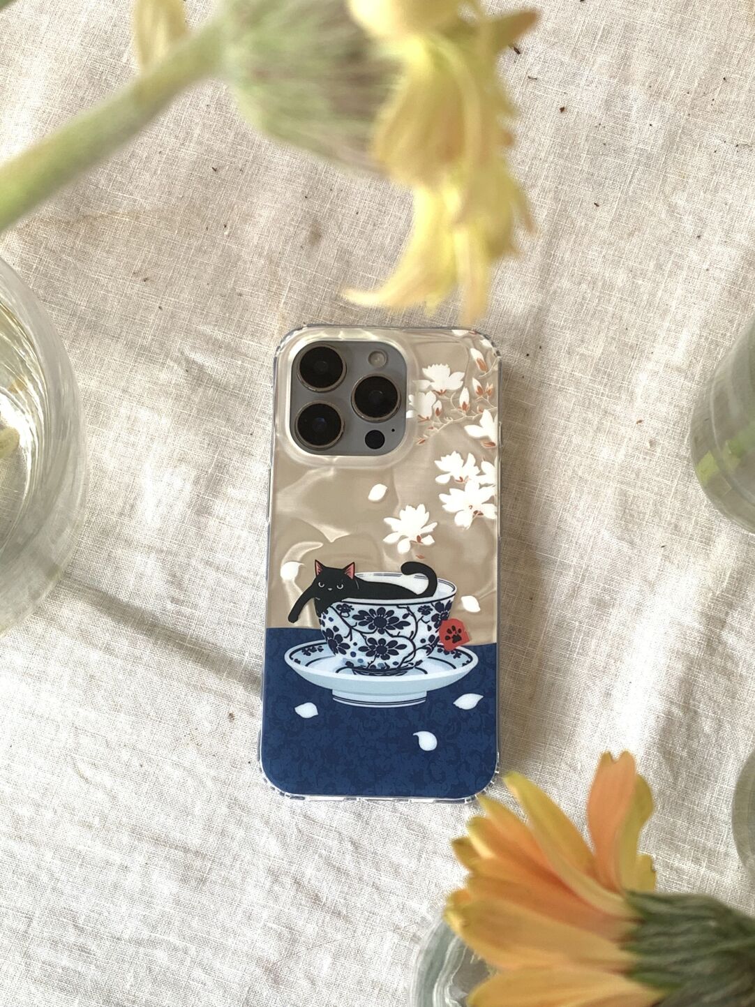 Chinoiserie Black Cat in Teacup IMD Phone Case-YSH