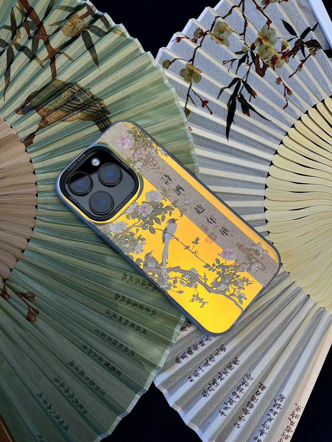 Chinoiserie Bird & Floral Laser Metallic Phone Case-YX