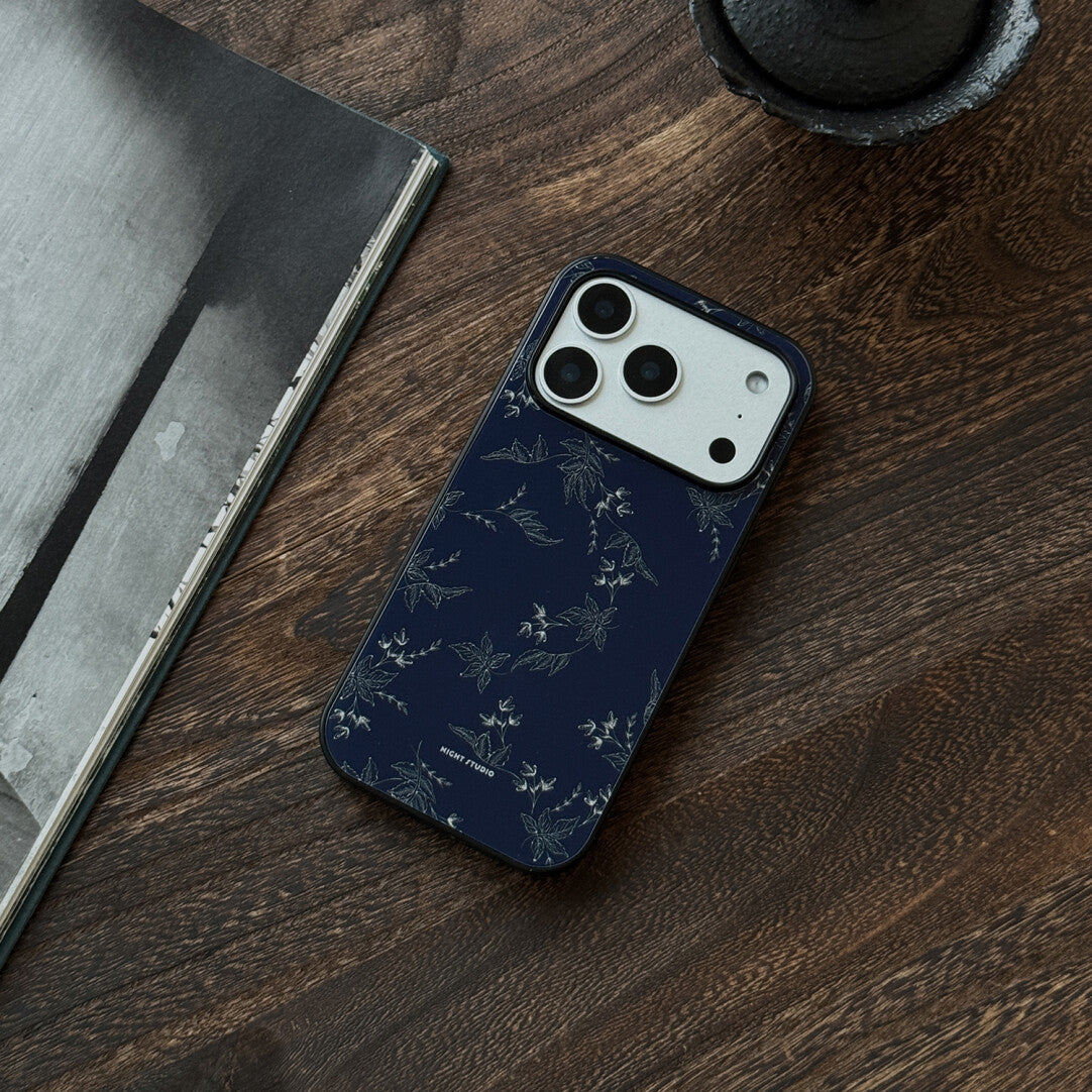 Midnight Blue Floral Tempered Glass Phone Case-NS