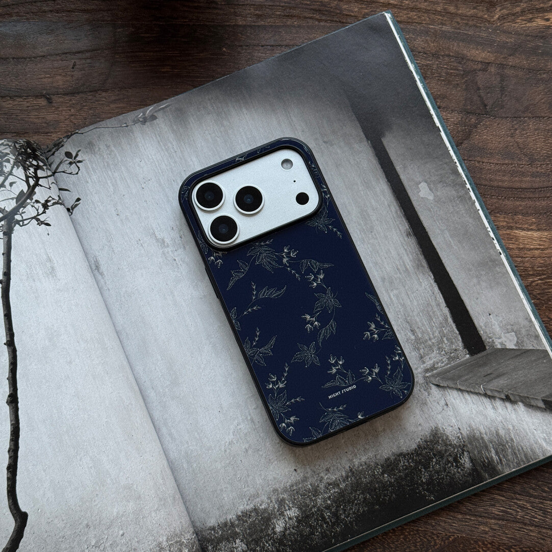 Midnight Blue Floral Tempered Glass Phone Case-NS