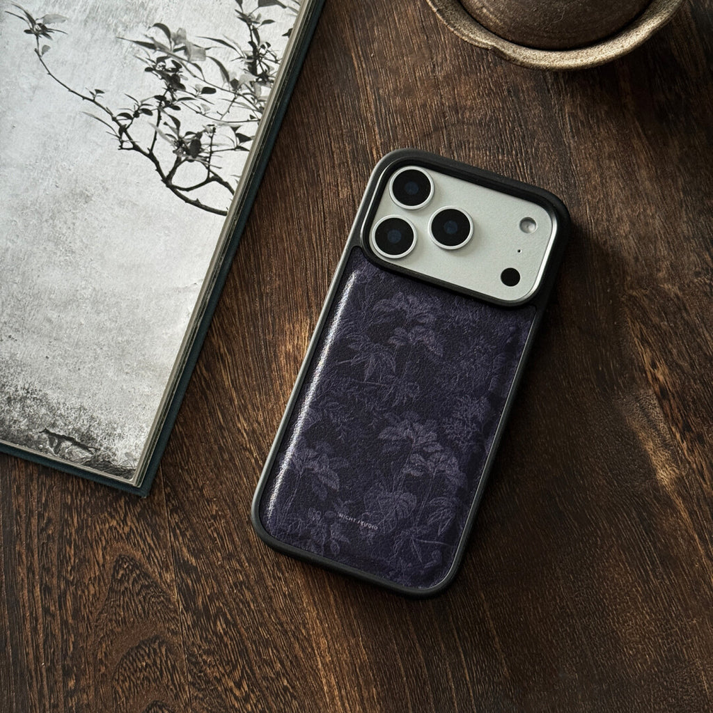 Luxury Floral Dark Purple Leather-Texture Phone Case-NS