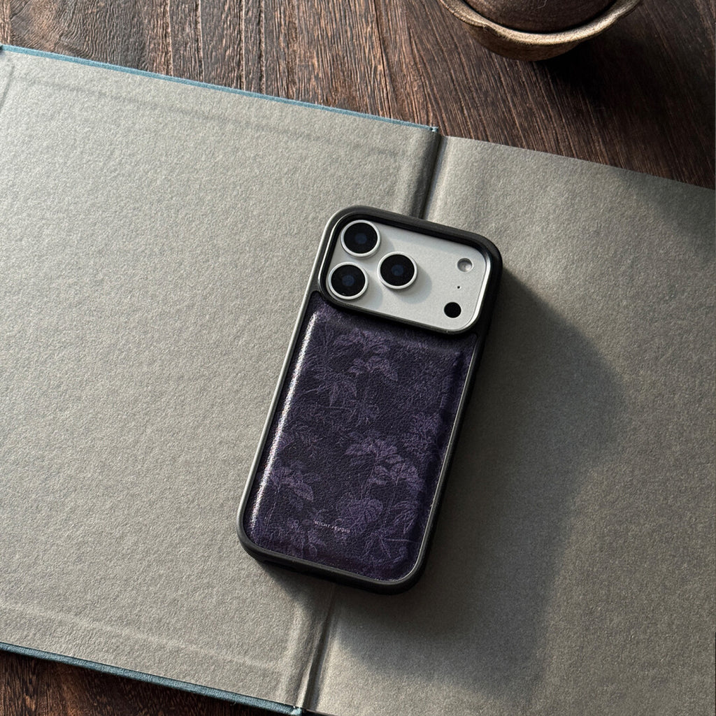 Luxury Floral Dark Purple Leather-Texture Phone Case-NS