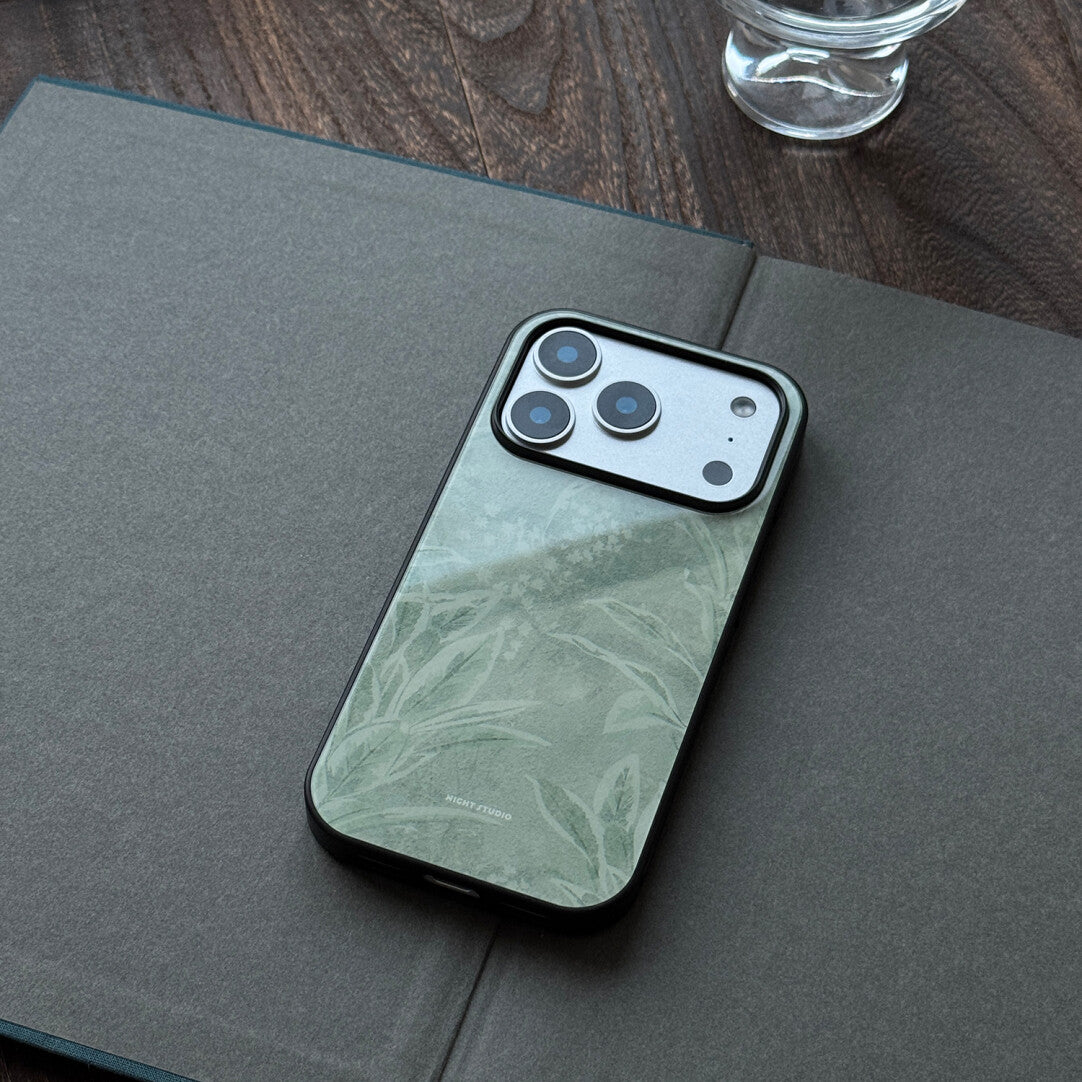 Aesthetic Leaf Silhouette Tempered Glass Phone Case-NS