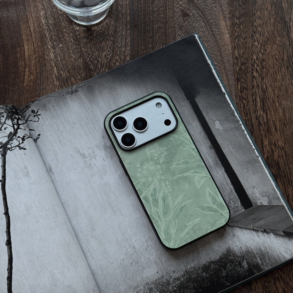 Aesthetic Leaf Silhouette Tempered Glass Phone Case-NS