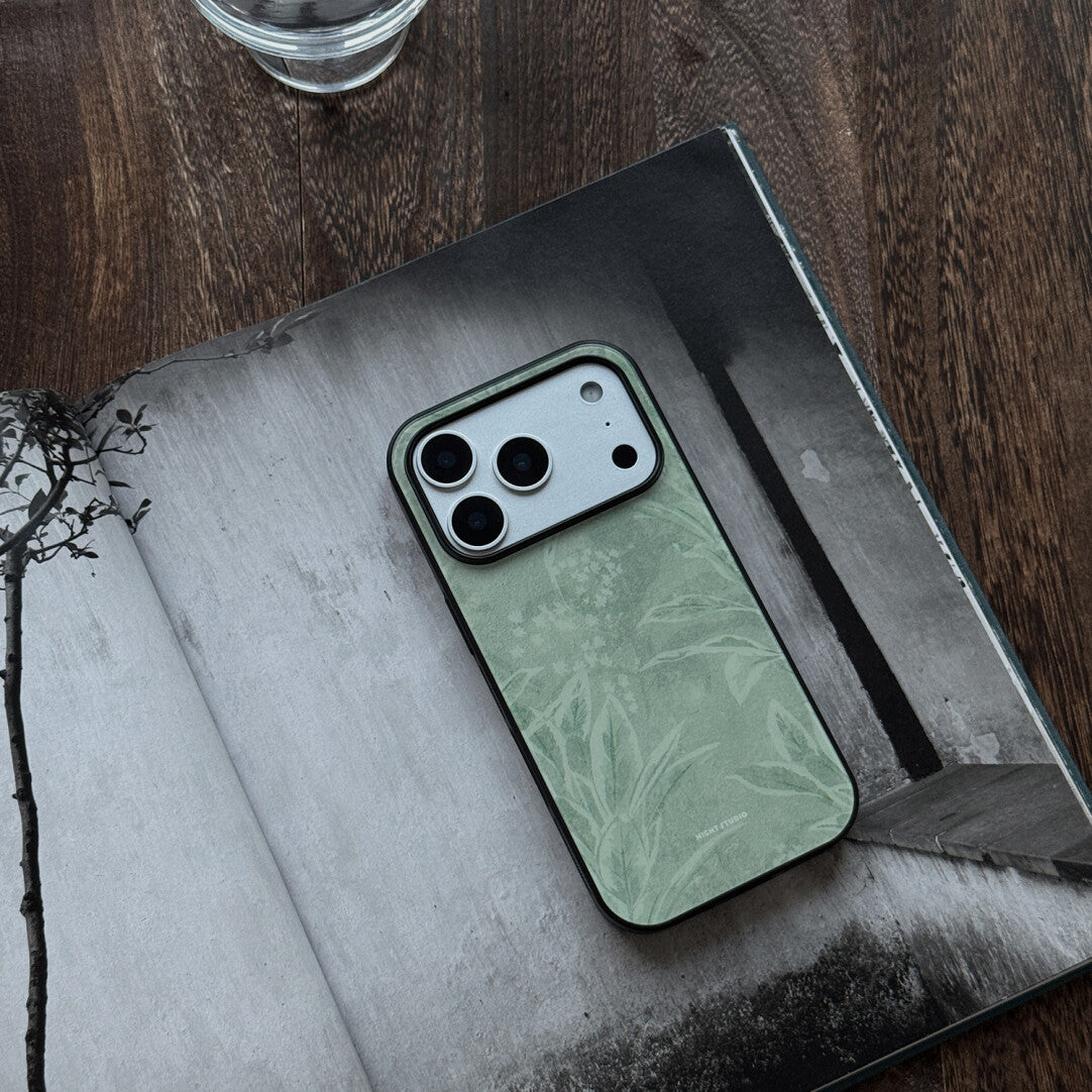 Aesthetic Leaf Silhouette Tempered Glass Phone Case-NS