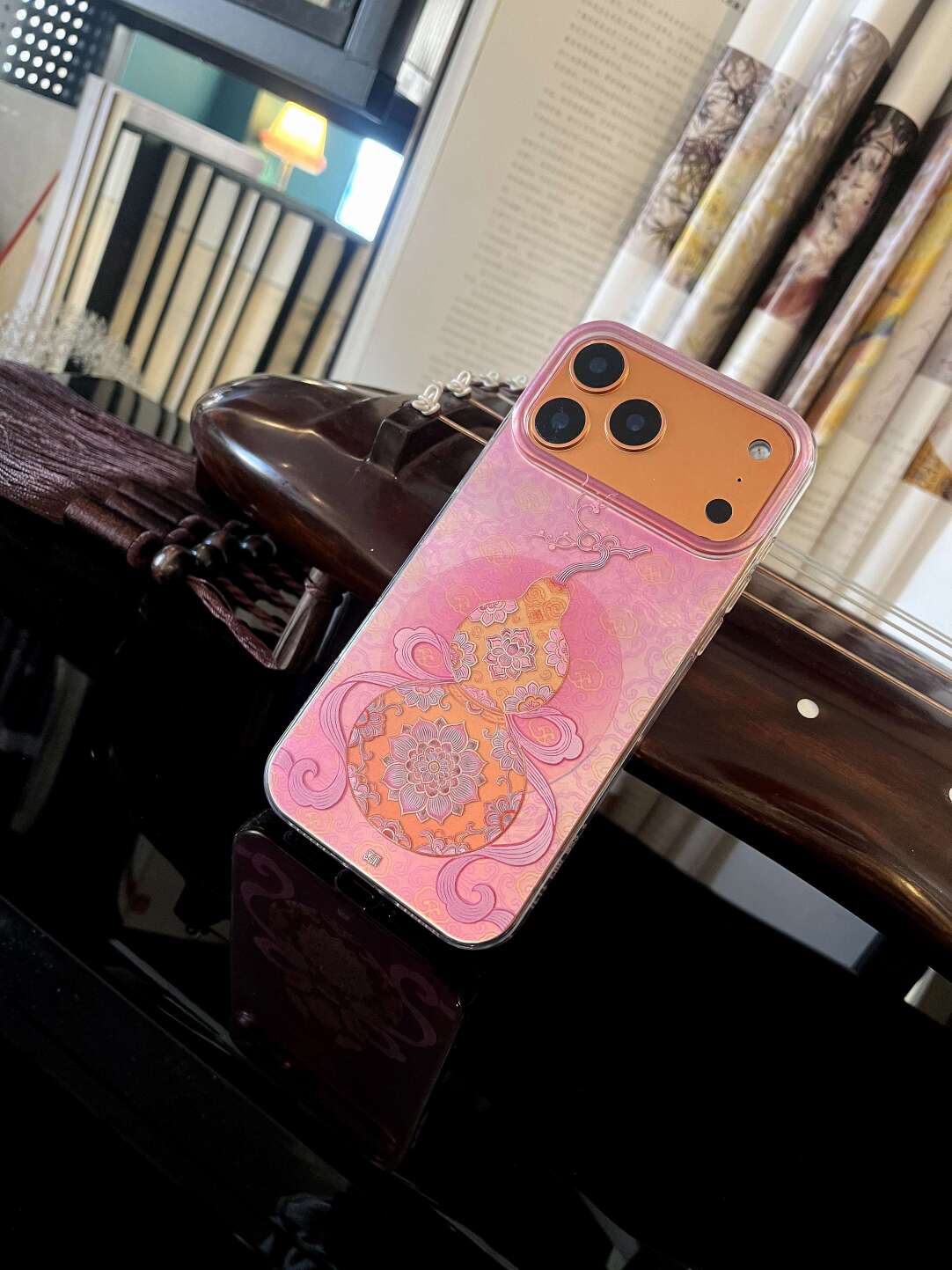 Chinoiserie Pink Hulu Gourd Laser Metallic Silicone Phone Case-YX