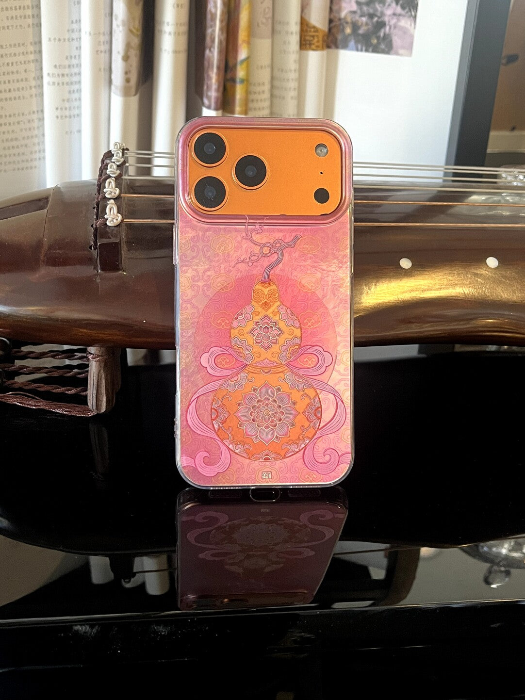 Chinoiserie Pink Hulu Gourd Laser Metallic Silicone Phone Case-YX