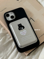 Cat with Coffee Silver Magnetic Card Holder