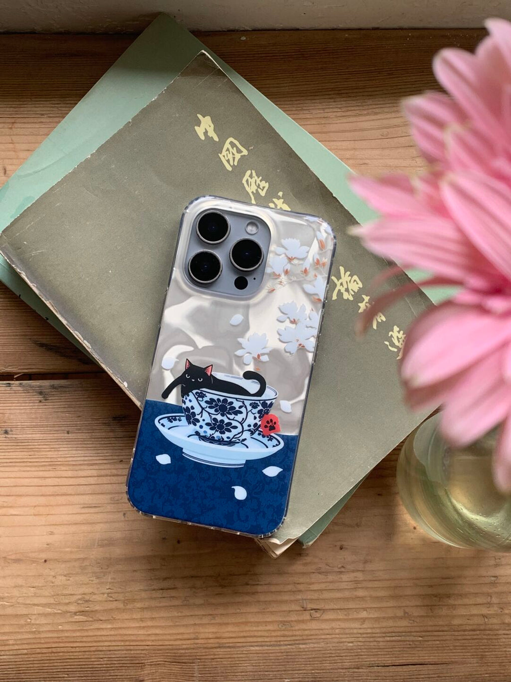 Chinoiserie Black Cat in Teacup IMD Phone Case-YSH