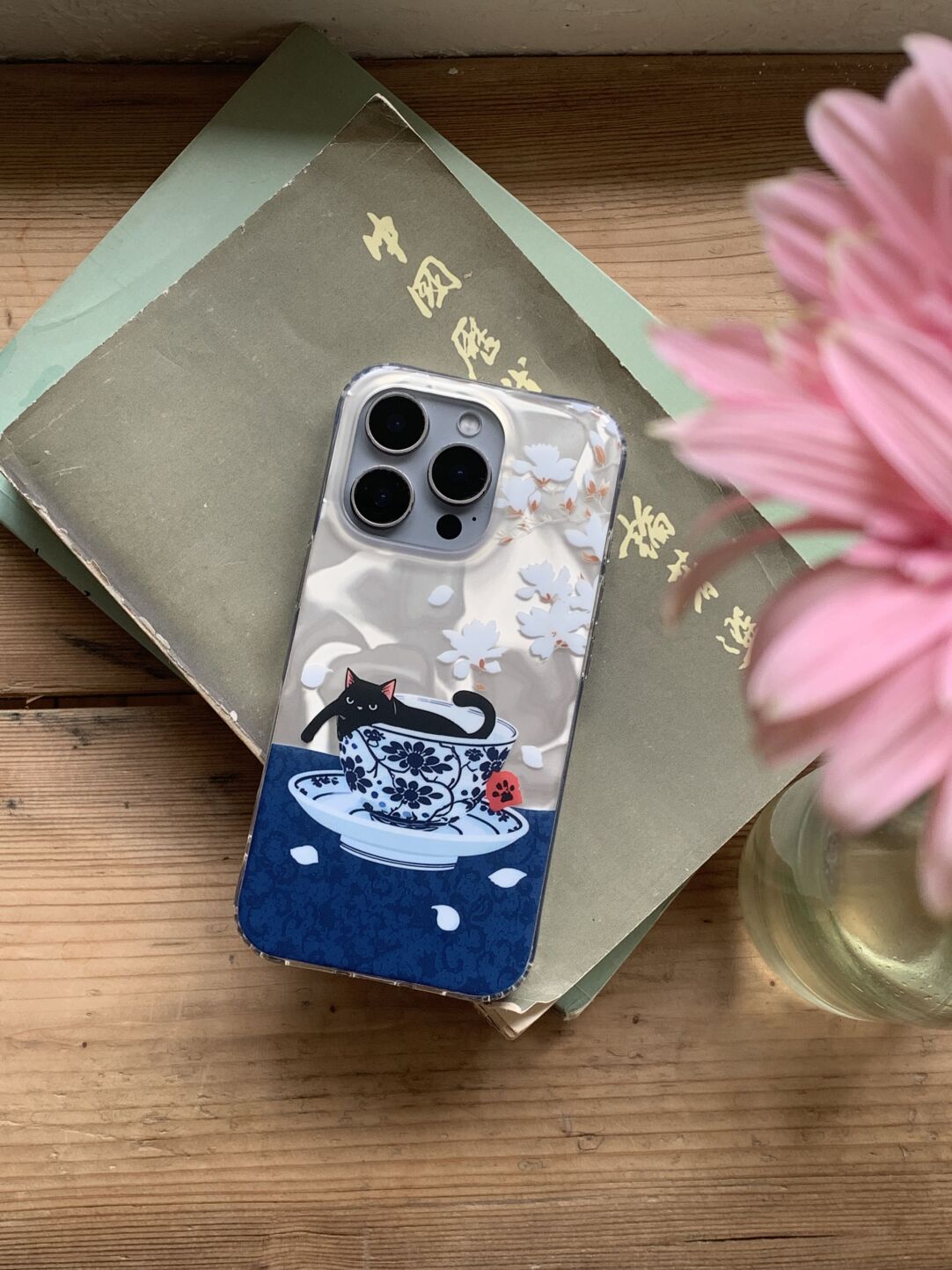 Chinoiserie Black Cat in Teacup IMD Phone Case-YSH