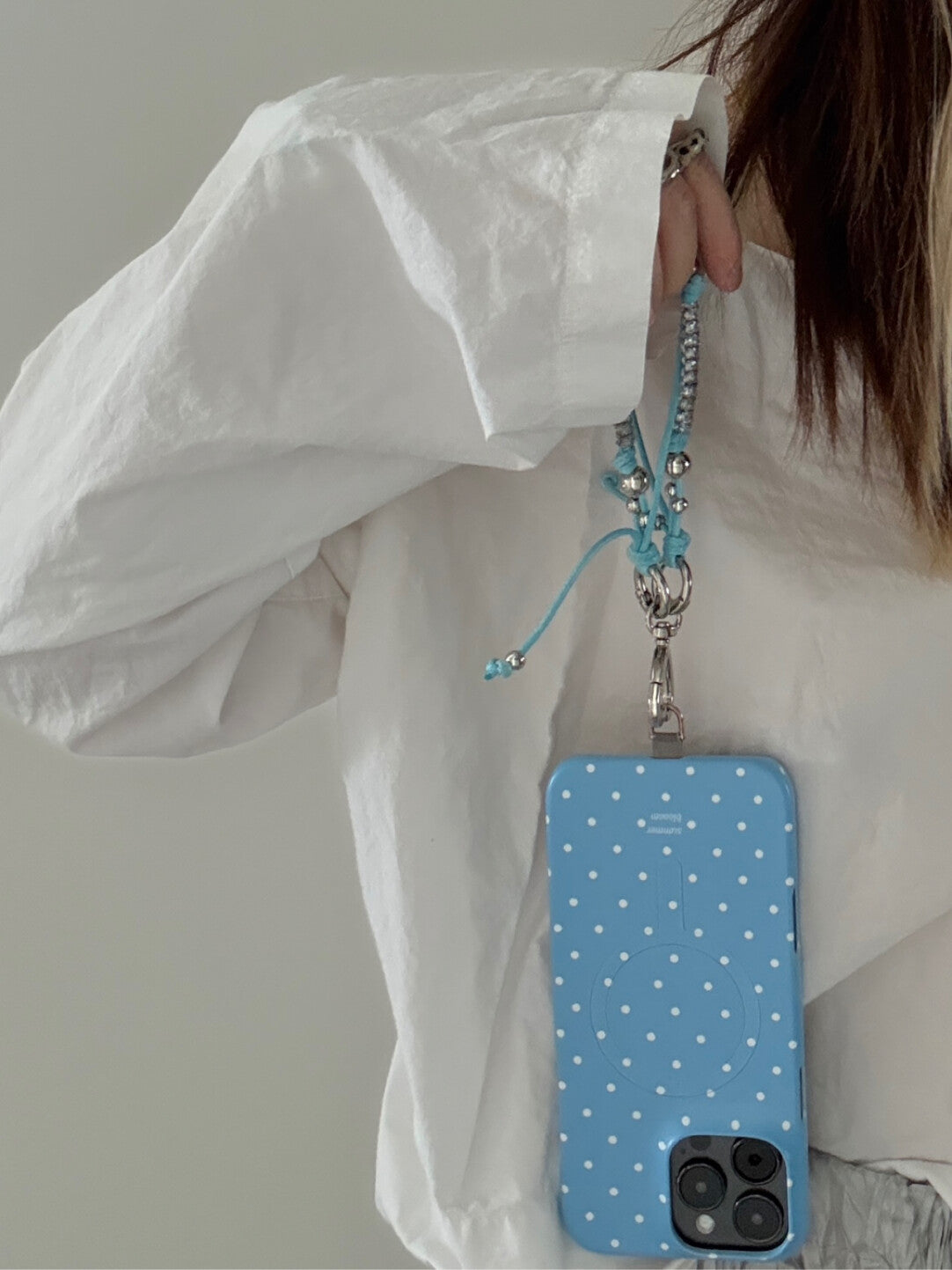 Aesthetic Baby Blue Polka Dot Phone Case with Slot or MagSafe SB-IML